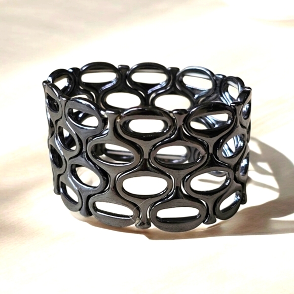 Bracelet Free People Circle Stretchy Black oxidized Metal Cuff LOT450 - Picture 1 of 5